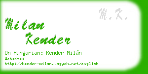 milan kender business card